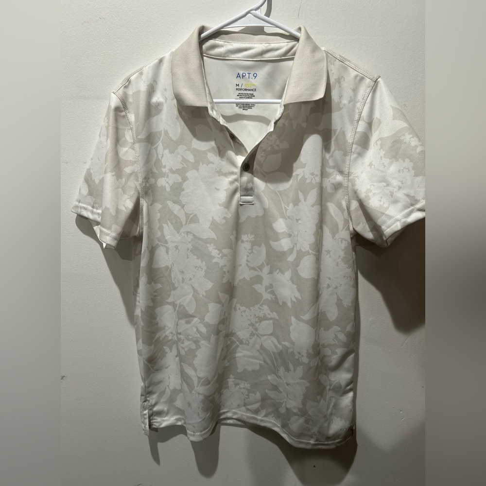 ⚪️◽️ Premier Flex Performance Polo Men’s Size Med Tropical Print Cream